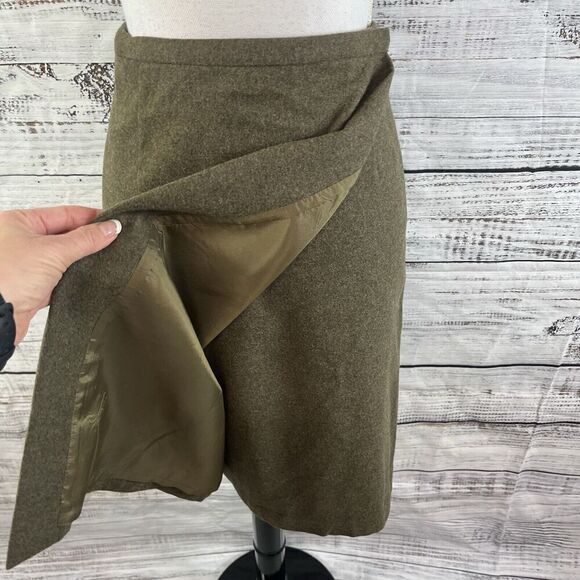 Ann Taylor Skirt size 8 Olive Green Wool Knee A Line Wrap Floral Embroidery Slim - Picture 7 of 10
